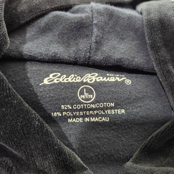 Eddie Bauer black velour hooded zip front jacket Size Large - Picture 6 of 6
